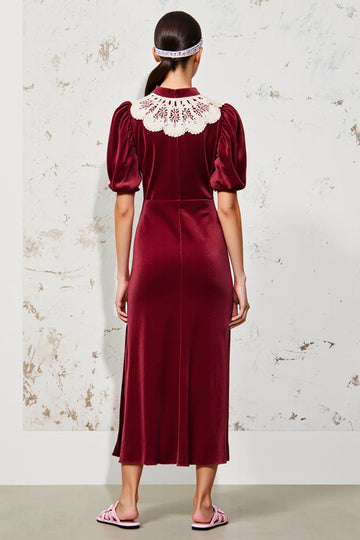 Dark Red A Line Long Wedding Guest Dress with Sleeves